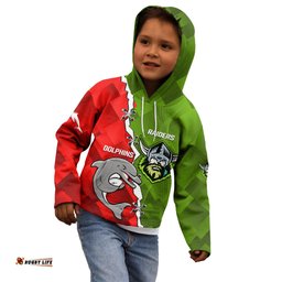 Personalised Dolphins and Raiders Rugby Kid Hoodie Sporty Version