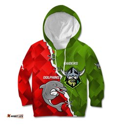Personalised Dolphins and Raiders Rugby Kid Hoodie Sporty Version