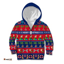 Personalised Australia Christmas Kid Hoodie Aussie Santa Claus Beach Xmas Vibes