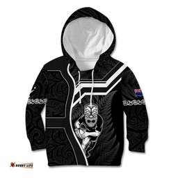 New Zealand Aotearoa Rugby Kid Hoodie Black Fern Maori Tribal Sporty Style