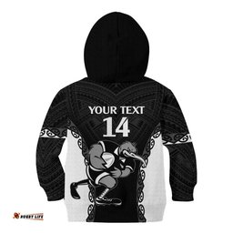 Aotearoa Rugby Custom Kid Hoodie Maori Kiwi Mascot Style