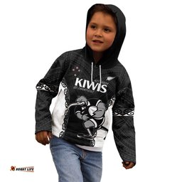 Aotearoa Rugby Custom Kid Hoodie Maori Kiwi Mascot Style