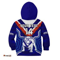 Custom Text And Number Bulldogs Rugby ANZAC Hoodie KID Dots Poppy Mix Camouflage Lest We Forget