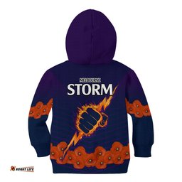 ANZAC Melbourne Storm Rugby Kid Hoodie Poppy Flowers Sporty Style