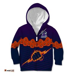 ANZAC Melbourne Storm Rugby Kid Hoodie Poppy Flowers Sporty Style