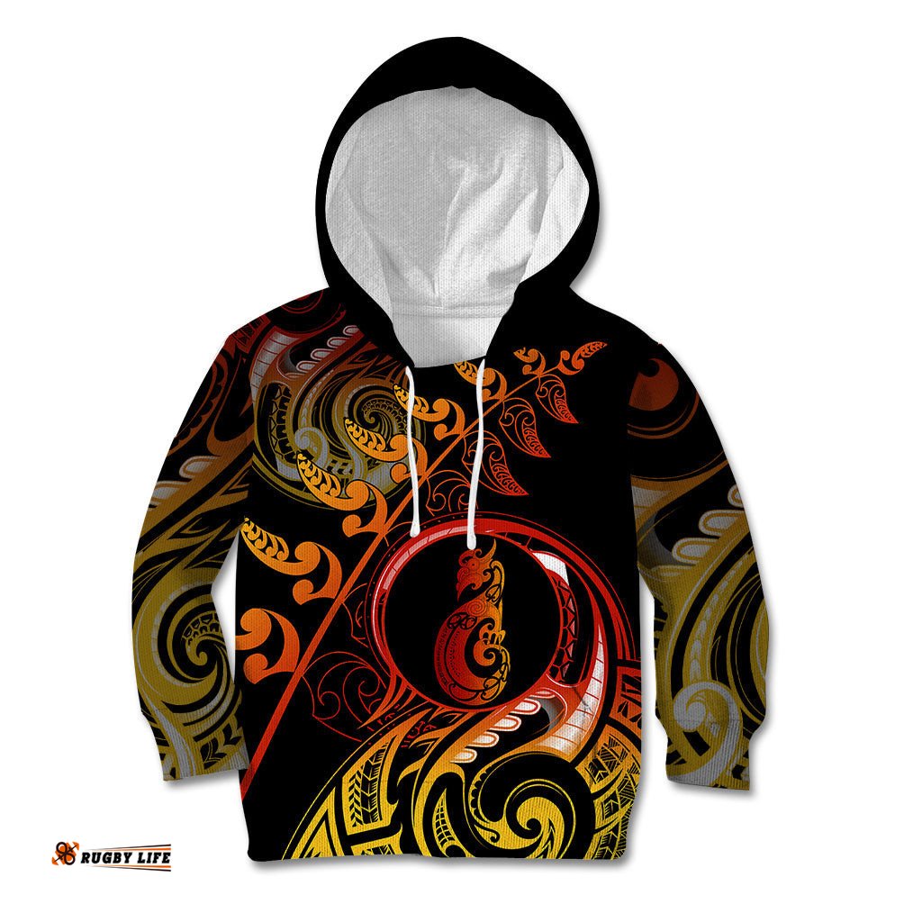 New Zealand Kid Hoodie Aotearoa Manaia Maori Fern Tattoo Arty