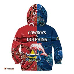 NRL Half Dolphins and Half Cowboys Rugby Kid Hoodie Aboriginal
