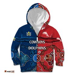 NRL Half Dolphins and Half Cowboys Rugby Kid Hoodie Aboriginal