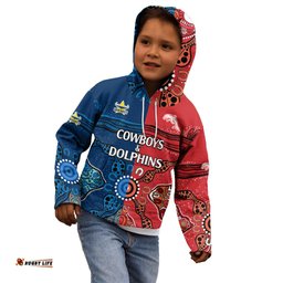 NRL Half Dolphins and Half Cowboys Rugby Kid Hoodie Aboriginal