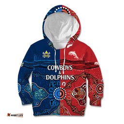 NRL Half Dolphins and Half Cowboys Rugby Kid Hoodie Aboriginal