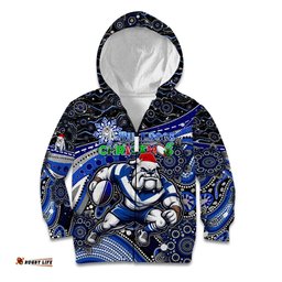 Merry Christmas Bulldogs Kid Hoodie Aboriginal Santa Rugby Mascot Canterbury Bankstown