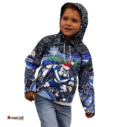 Merry Christmas Bulldogs Kid Hoodie Aboriginal Santa Rugby Mascot Canterbury Bankstown
