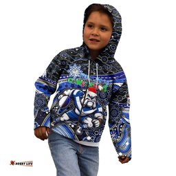 Merry Christmas Bulldogs Kid Hoodie Aboriginal Santa Rugby Mascot Canterbury Bankstown