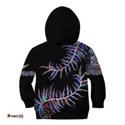 New Zealand Kid Hoodie Aotearoa Silver Fern Mixed Papua Shell Purple Vibe