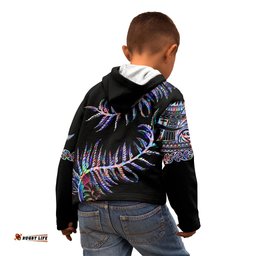 New Zealand Kid Hoodie Aotearoa Silver Fern Mixed Papua Shell Purple Vibe