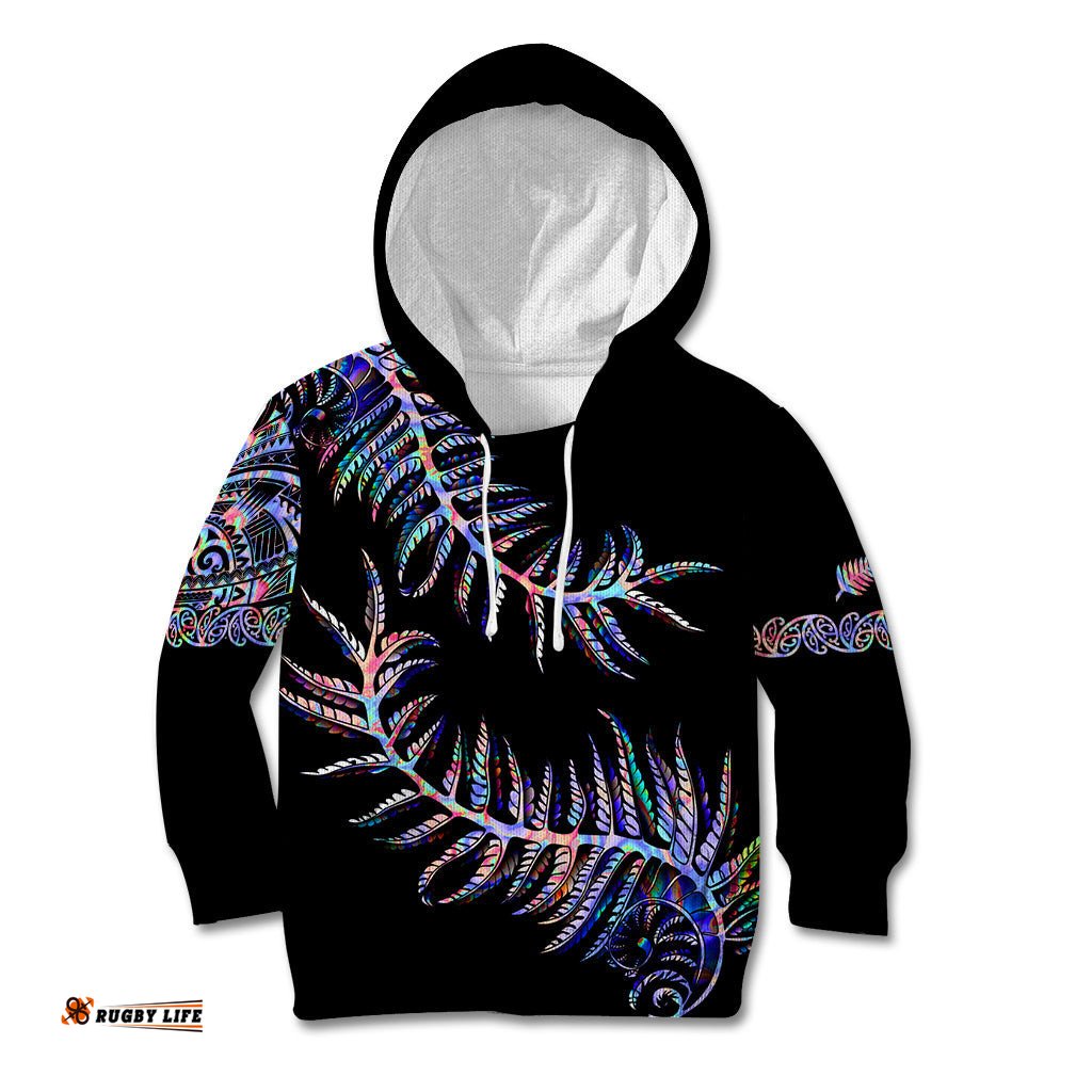 New Zealand Kid Hoodie Aotearoa Silver Fern Mixed Papua Shell Purple Vibe