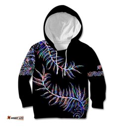 New Zealand Kid Hoodie Aotearoa Silver Fern Mixed Papua Shell Purple Vibe