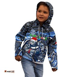 Merry Christmas AFL Cats Kid Hoodie Aboriginal Santa Football Mascot