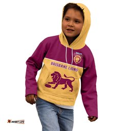 Personalised Brisbane Lions Football Kid Hoodie Sporty Gold Version