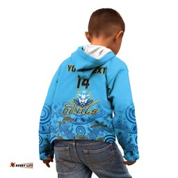 Personalised Australia Rugby Kid Hoodie Norths Devils Indigenous Art