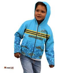 Personalised Australia Rugby Kid Hoodie Norths Devils Indigenous Art