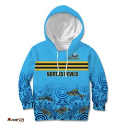 Personalised Australia Rugby Kid Hoodie Norths Devils Indigenous Art