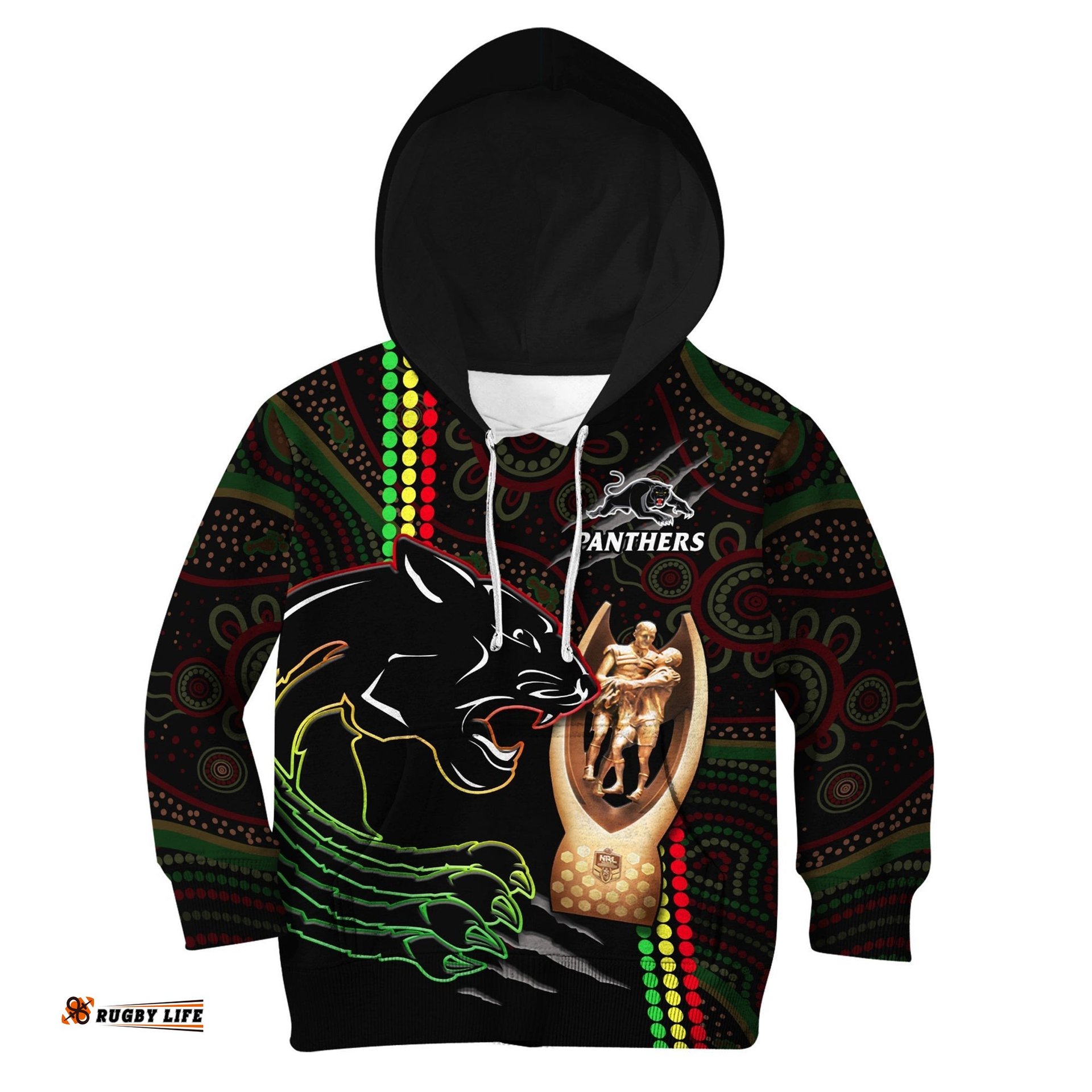 Panthers Rugby Hoodie KID The Riff Premiers Aboriginal Art