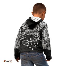 New Zealand Rugby Kid Hoodie Black Haka Dance With NZ Champions History