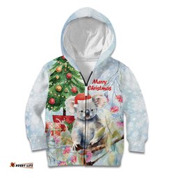 Australia Christmas Kid Hoodie Koala Santa With Eucalyptus Watercolor