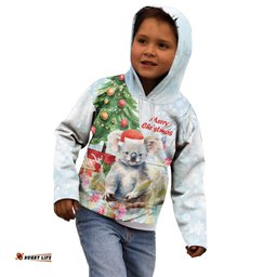 Australia Christmas Kid Hoodie Koala Santa With Eucalyptus Watercolor