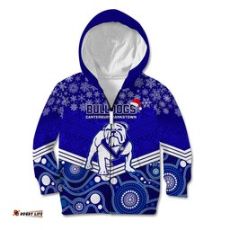 Custom Bulldogs Rugby Christmas Kid Hoodie Merry Xmas Mix Aboriginal Art