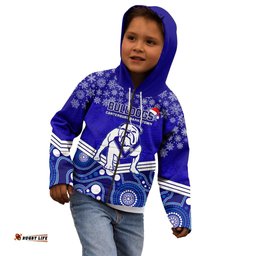 Custom Bulldogs Rugby Christmas Kid Hoodie Merry Xmas Mix Aboriginal Art