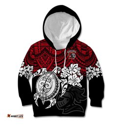 Custom Knights Rugby Kid Hoodie Novocastrians Hibiscus and Turtle With Polynesian Pattern
