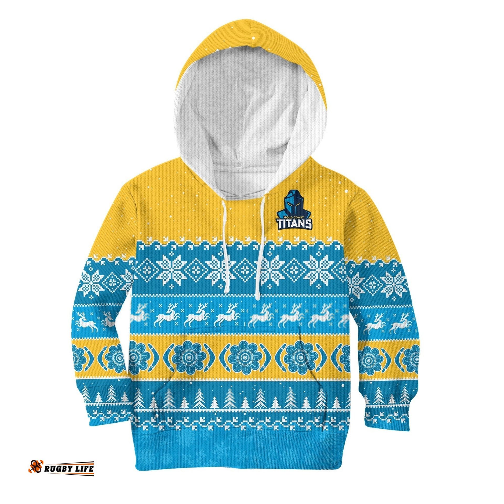 Custom Personalised Titans Rugby Hoodie KID Indigenous Merry Christmas
