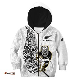 New Zealand Silver Fern Rugby Hoodie KID All Black Maori Version White