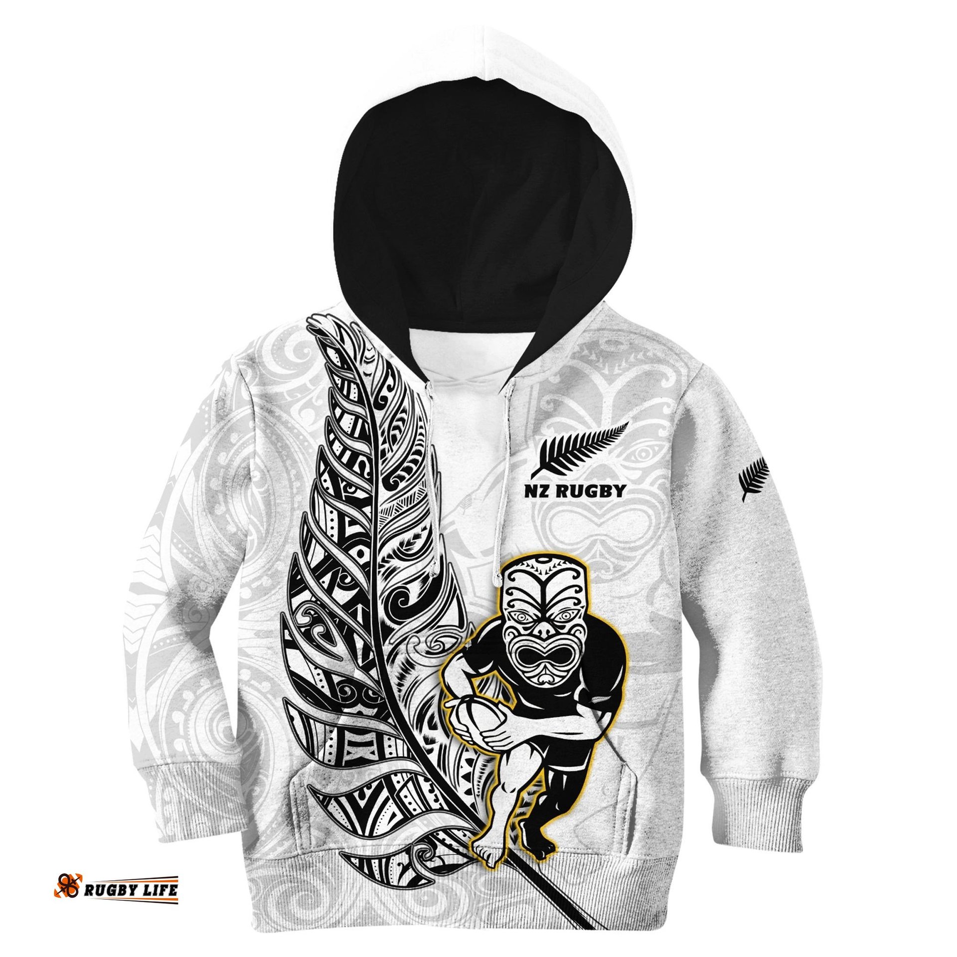 New Zealand Silver Fern Rugby Hoodie KID All Black Maori Version White