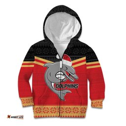 NRL Dolphins Mascot Christmas Personalised Kid Hoodie Black Style