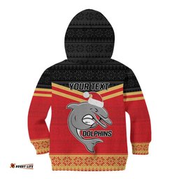 NRL Dolphins Mascot Christmas Personalised Kid Hoodie Black Style