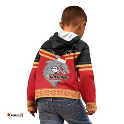 NRL Dolphins Mascot Christmas Personalised Kid Hoodie Black Style