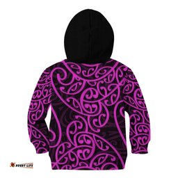 New Zealand Kid Hoodie Maori Pattern Purple