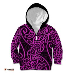 New Zealand Kid Hoodie Maori Pattern Purple