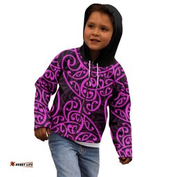 New Zealand Kid Hoodie Maori Pattern Purple