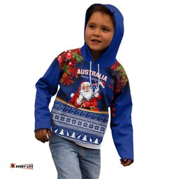 Personalised Christmas In July Kid Hoodie Happy Santa Claus With Australia Map Blue Style
