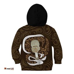 Gold New Zealand Eel Kid Hoodie Aotearoa Maori Tuna With Kotiate Weapon