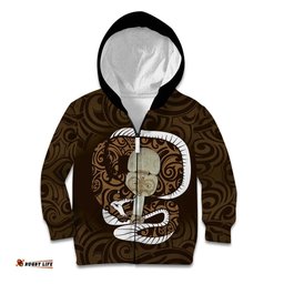 Gold New Zealand Eel Kid Hoodie Aotearoa Maori Tuna With Kotiate Weapon