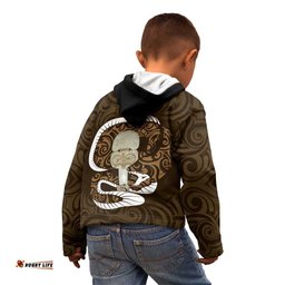 Gold New Zealand Eel Kid Hoodie Aotearoa Maori Tuna With Kotiate Weapon