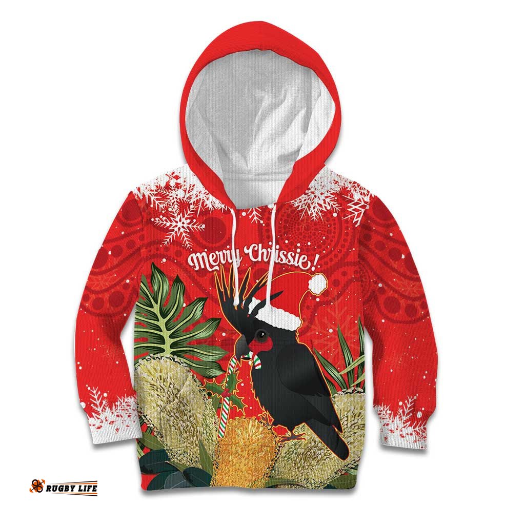 Personalised Palm Cockatoo Australia Christmas Kid Hoodie Merry Chrissie Banksia Flowers