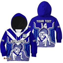 Custom Text And Number Bulldogs Rugby Hoodie KID Canterbury Bankstown 1935 Indigenous Artsy
