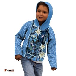 Australia Flannel Flower With Superb Fairy wren Kid Hoodie Aboriginal Art