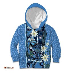 Australia Flannel Flower With Superb Fairy wren Kid Hoodie Aboriginal Art